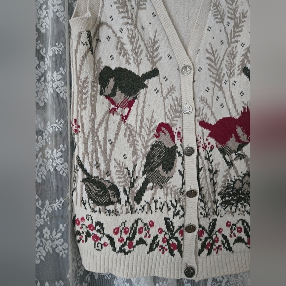 Vintage Northern Reflections Parkhurst Bird Scene Knit Sweater Vest - Picture 3 of 10